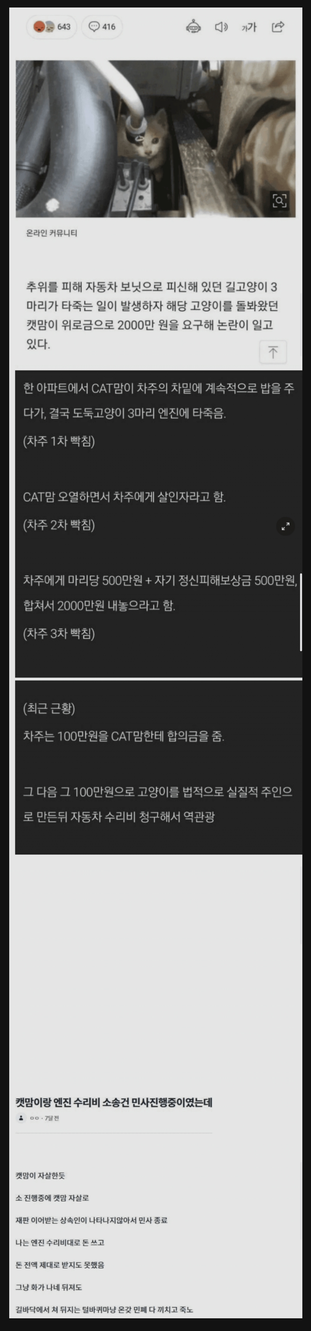 위로금으로 2천만원 요구하던 캣맘의 최후 ㄷㄷㄷ