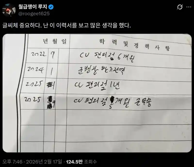 글씨체 본다는 채용담당자
