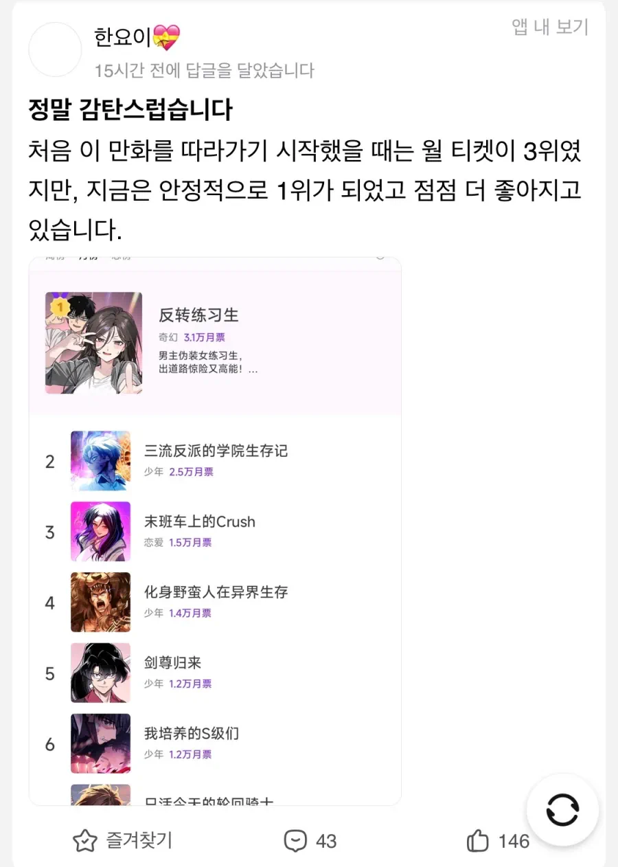 중국에서 1위 먹었다는 한국 웹툰