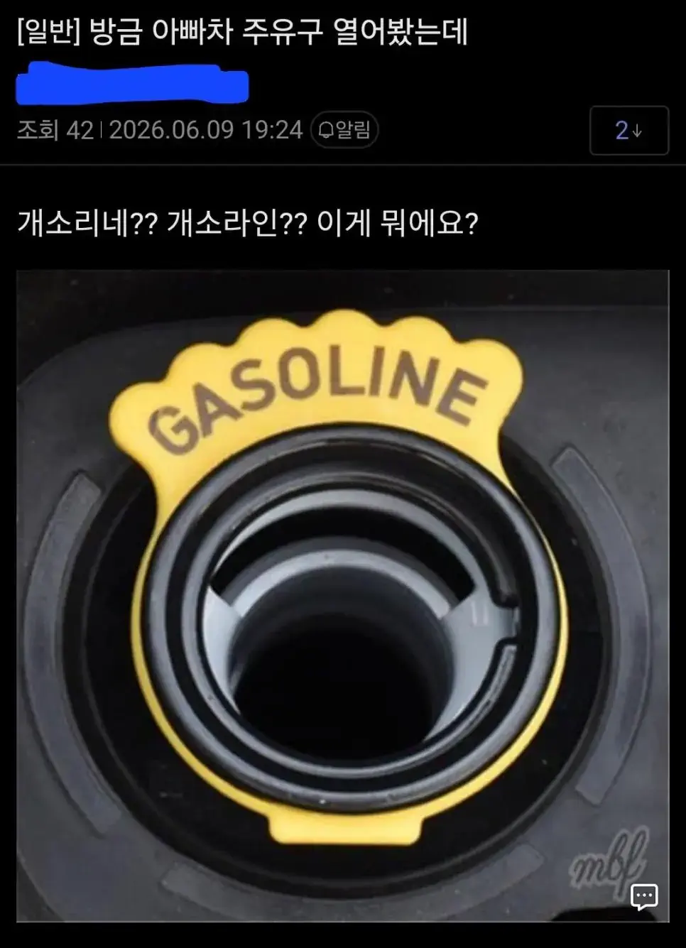 아빠차 주유구 열었더니 개소리네