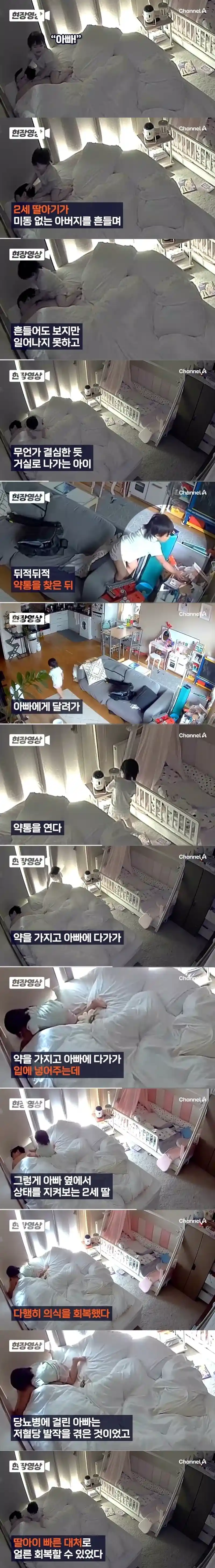 저혈당 쇼크로 쓰러진 아빠를 구한 2살 아기