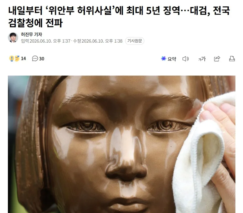 위안부 허위사실 유포시 최대 징역 5년