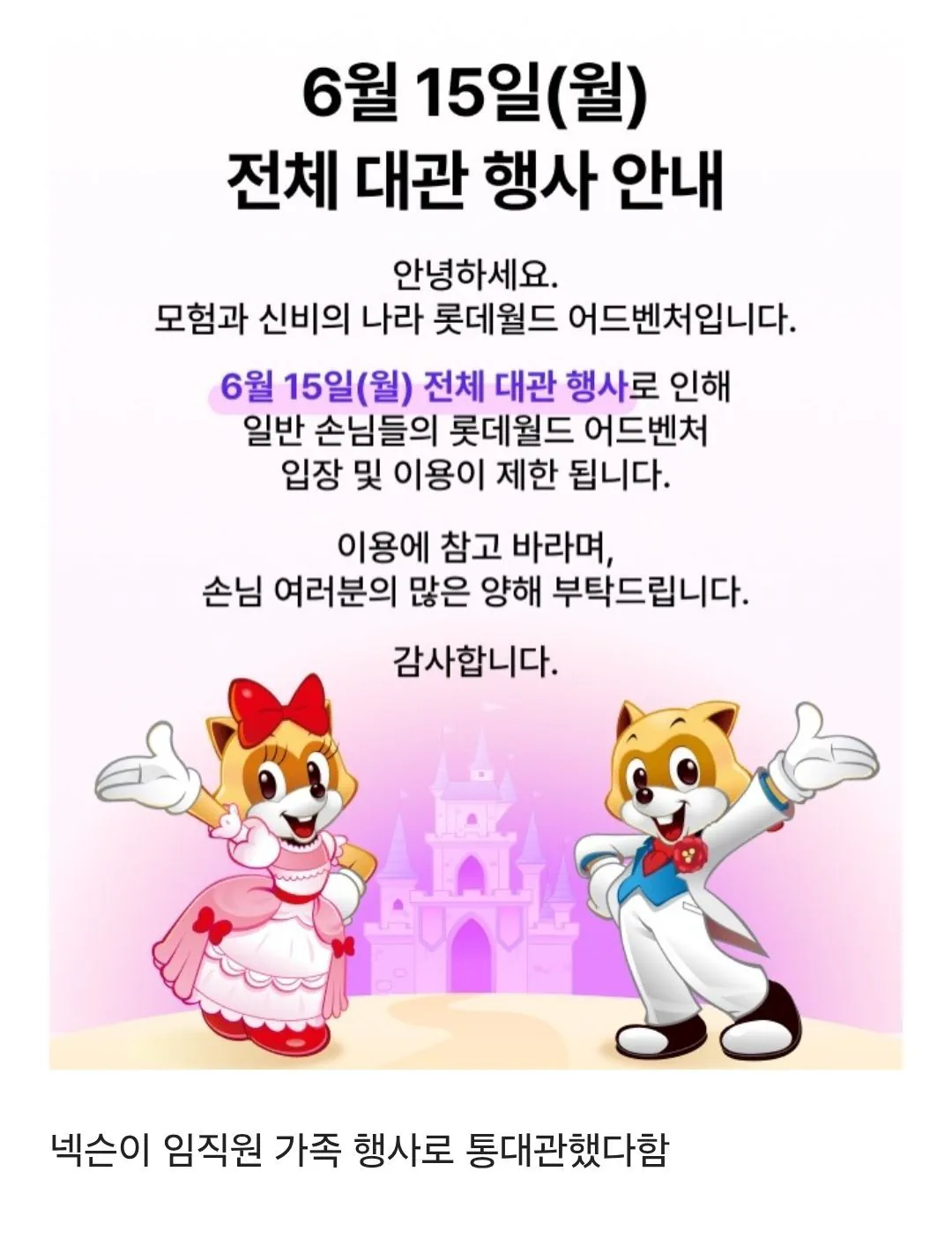 롯데월드: 6월 15일, 일반인은 꺼지시지 여긴 지금부터