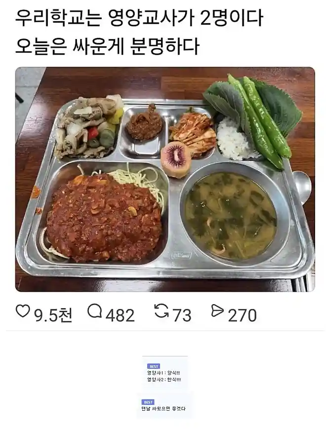 영양사가 싸우면 생기는 급식 조합