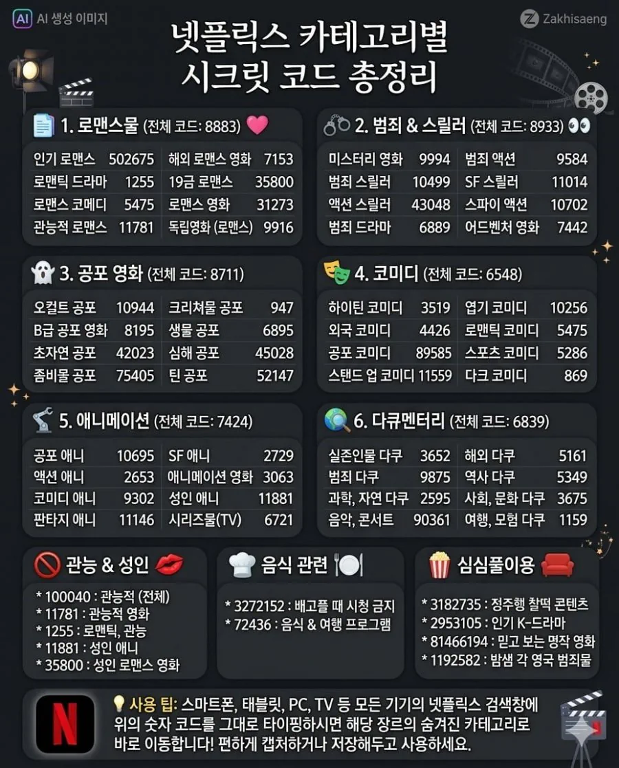 넷플릭스 장르별 시크릿 코드 1장으로 총정리