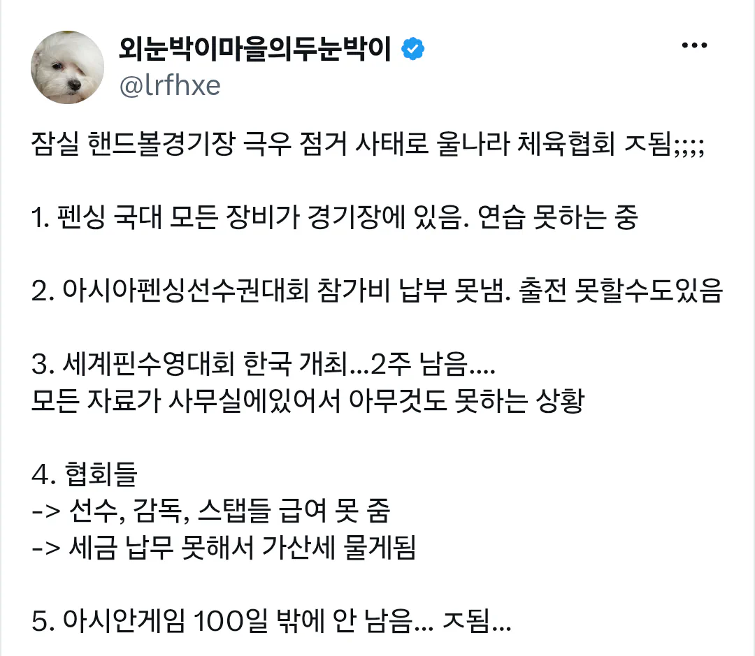 잠실 시위 때문에 ㅈ된 우리나라 체육계