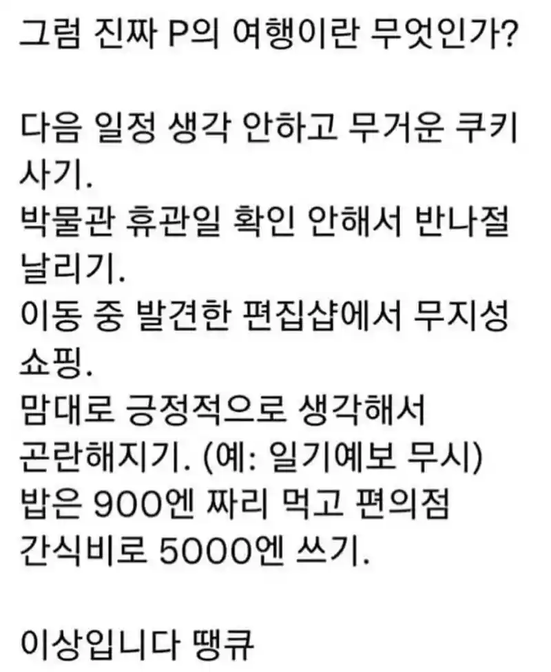 그럼 진짜 P의 여행이란 무엇인가?