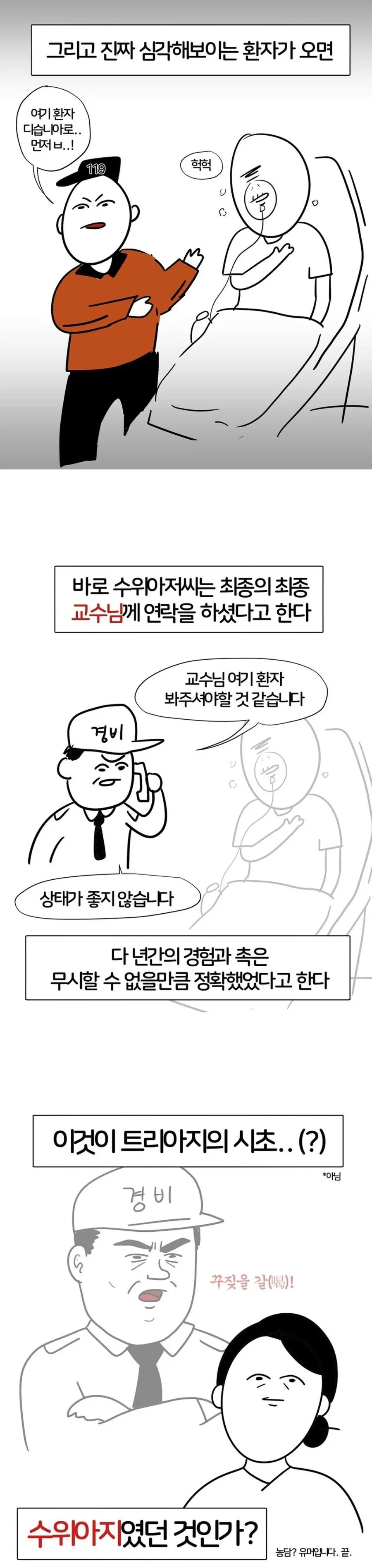 옛날에는 수위 아저씨가 환자 분류를 했다는 응급실