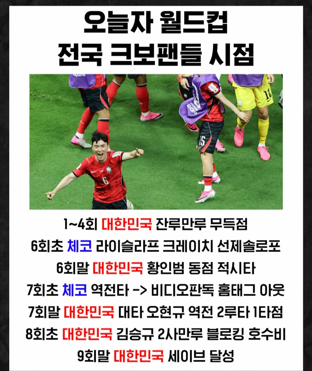 오늘자 월드컵 전국 크보팬들 시점