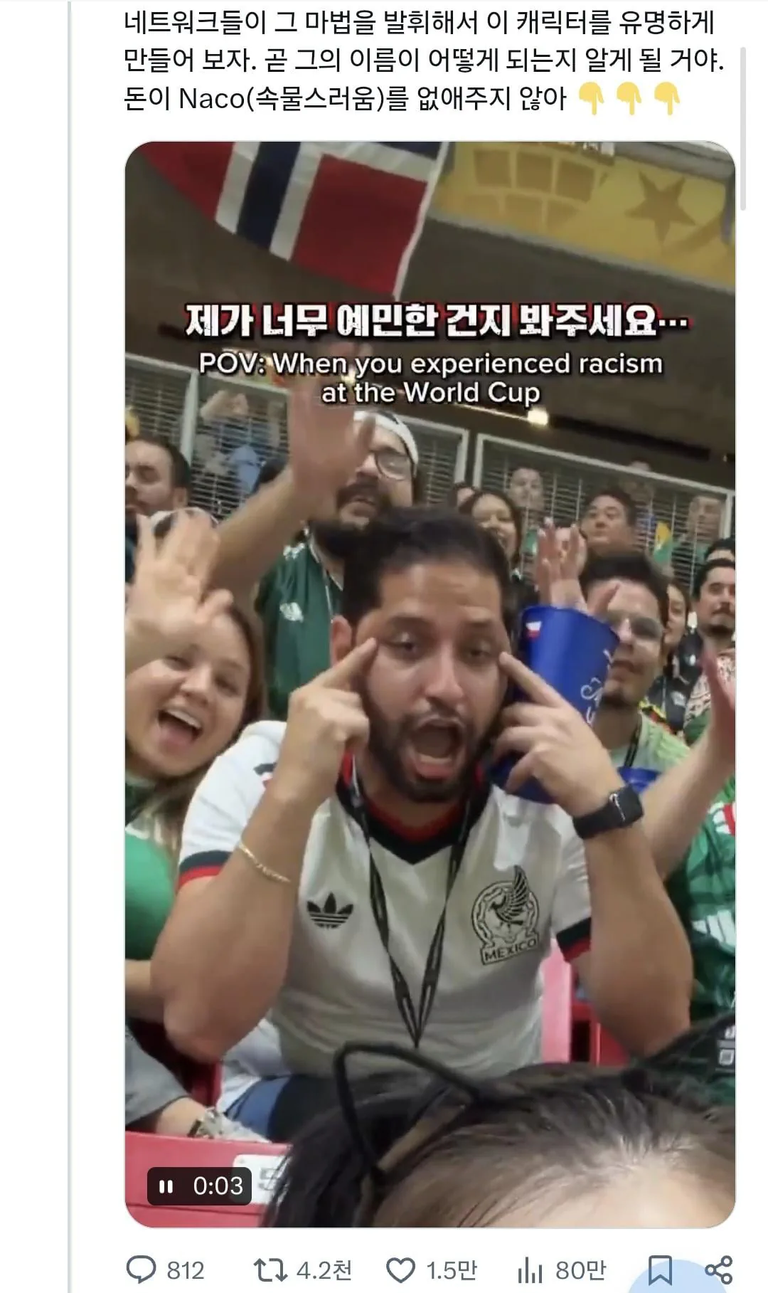 월드컵 경기 보러간 한국인한테 인종차별한 사람 근황
