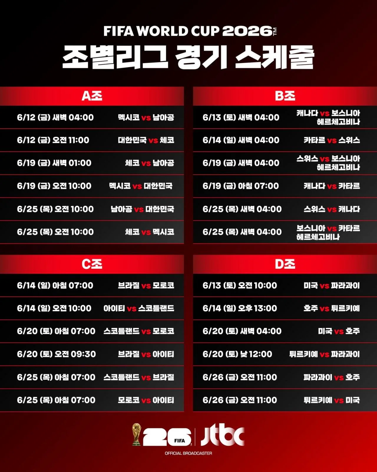 2026 월드컵 조별리그 일정표