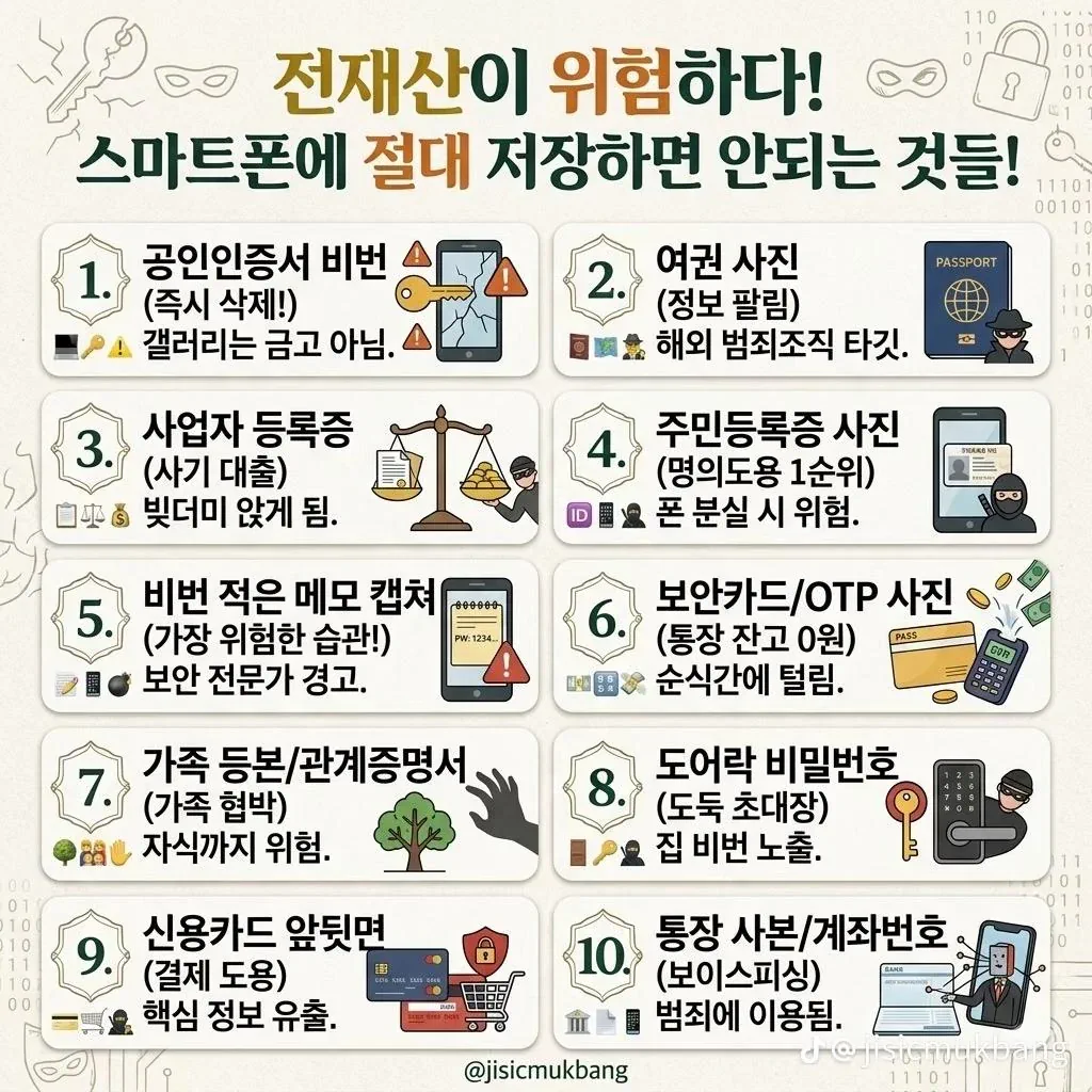핸폰에 저장하면 안되는 것들