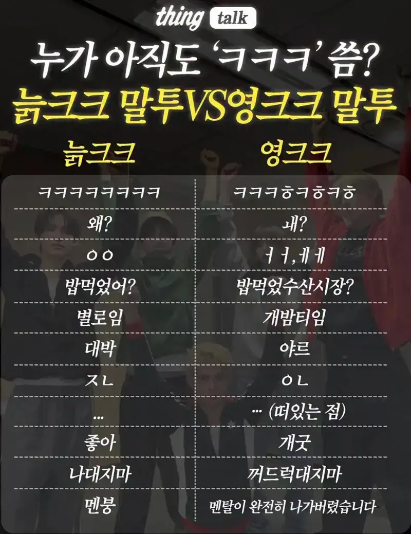 늙크크 말투 vs 영크크 말투