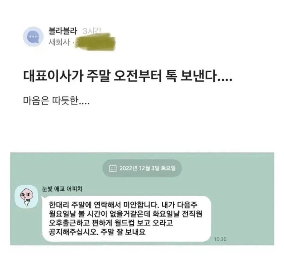 주말 오전부터 카톡 보내는 대표이사.jpg