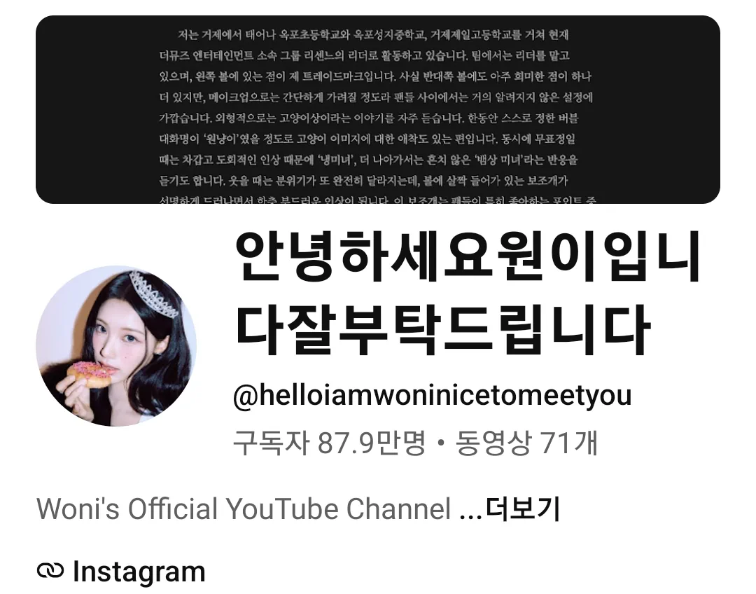 리센느 원이 유튜브 채널 PD 인스타스토리...JPG