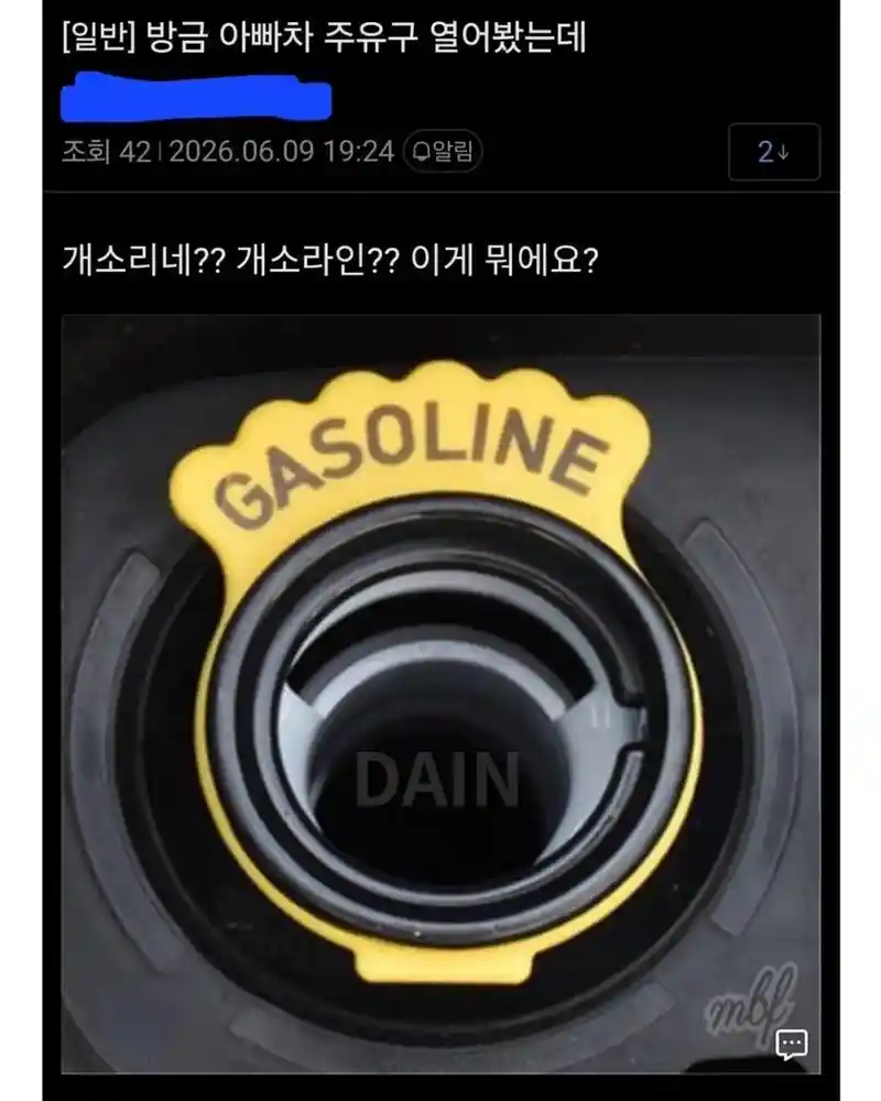 방금 아빠차 주유구 열어봤는데