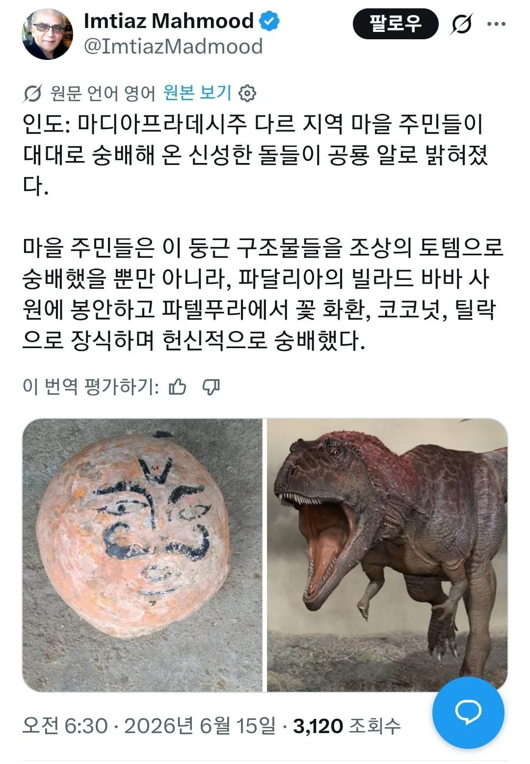 인도 모 지역에서 신성시되던 돌, 알고보니