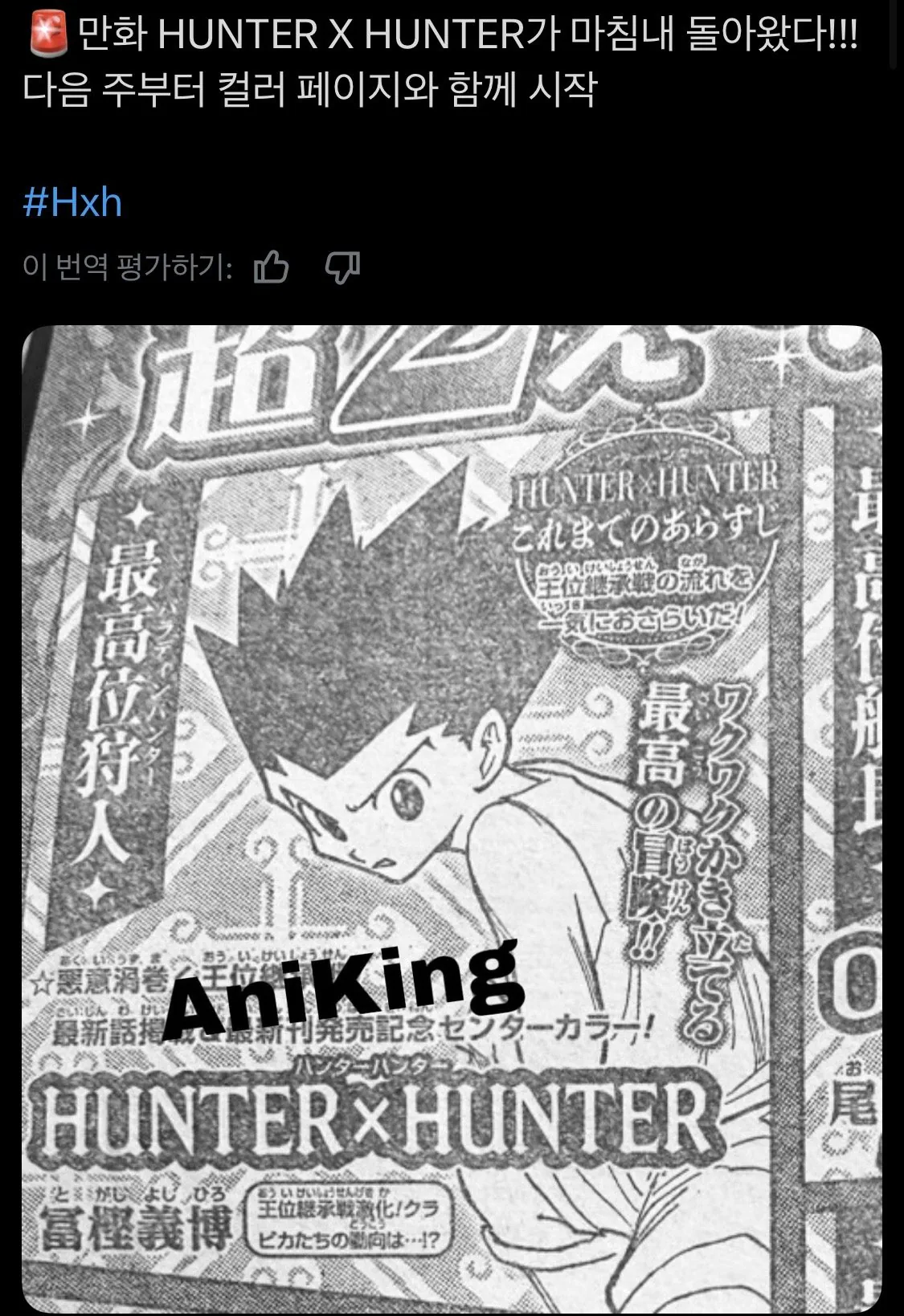 헌터x헌터 다음 주부터 연재 시작