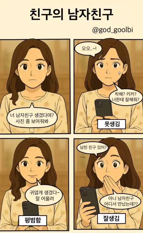 너 남자친구 생겼다며? 사진 좀 보여줘봐
