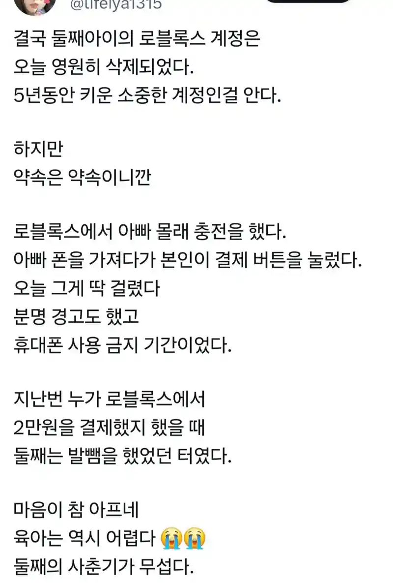 아들이 5년동안 키운 게임 계정을 삭제했다