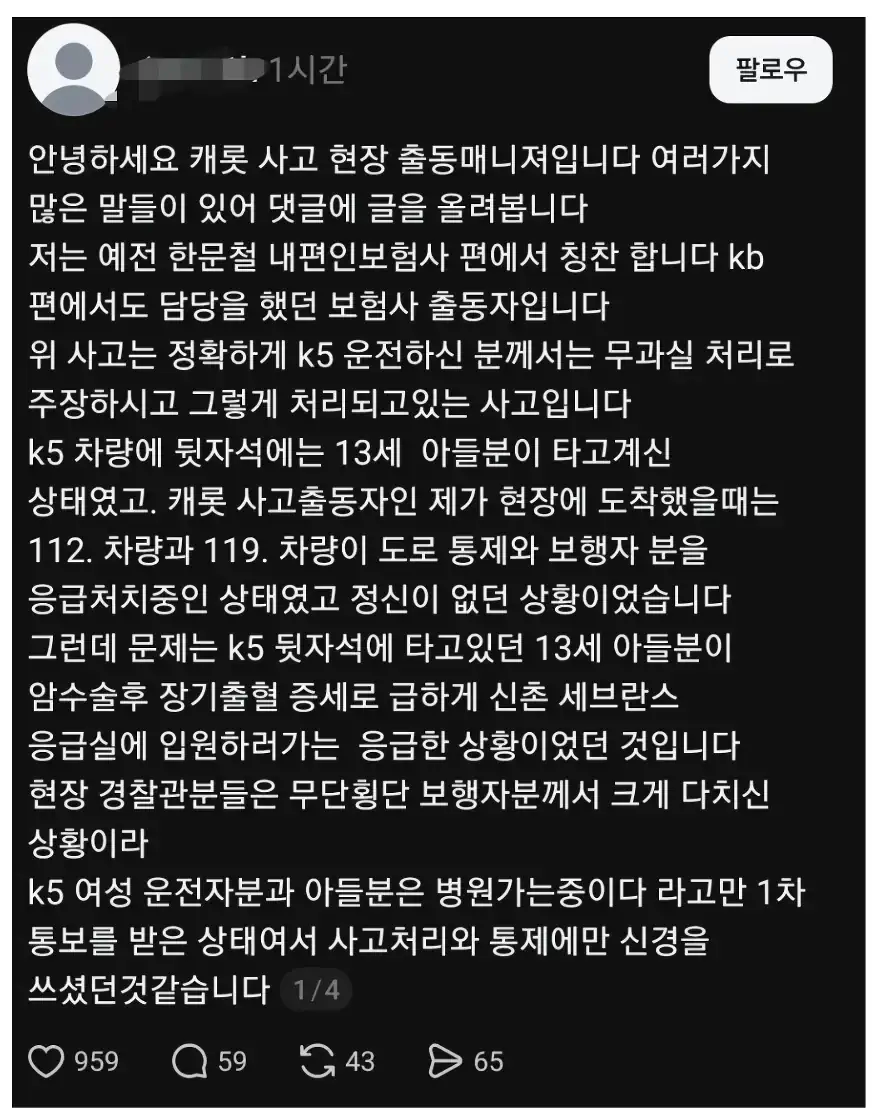 혐주의) 홍대 무단횡단 사고