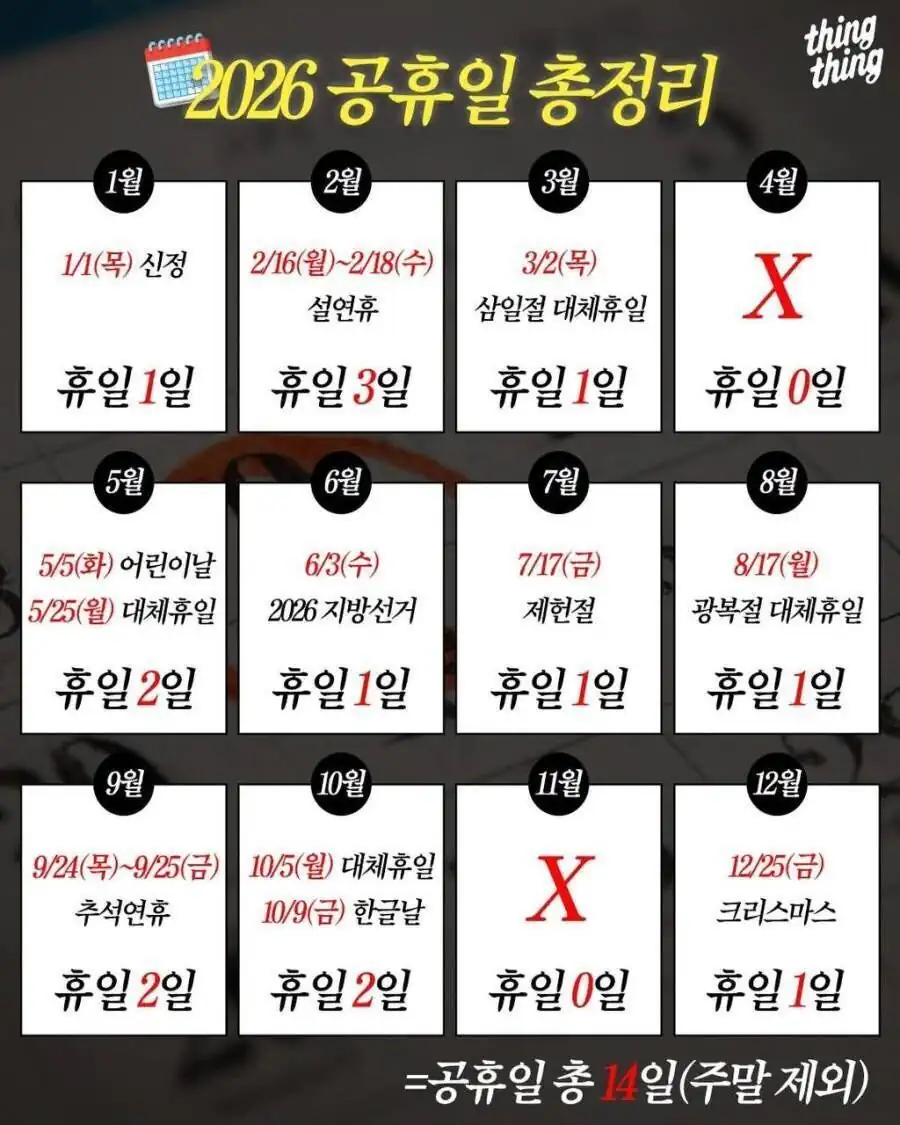 2026 공휴일 총정리