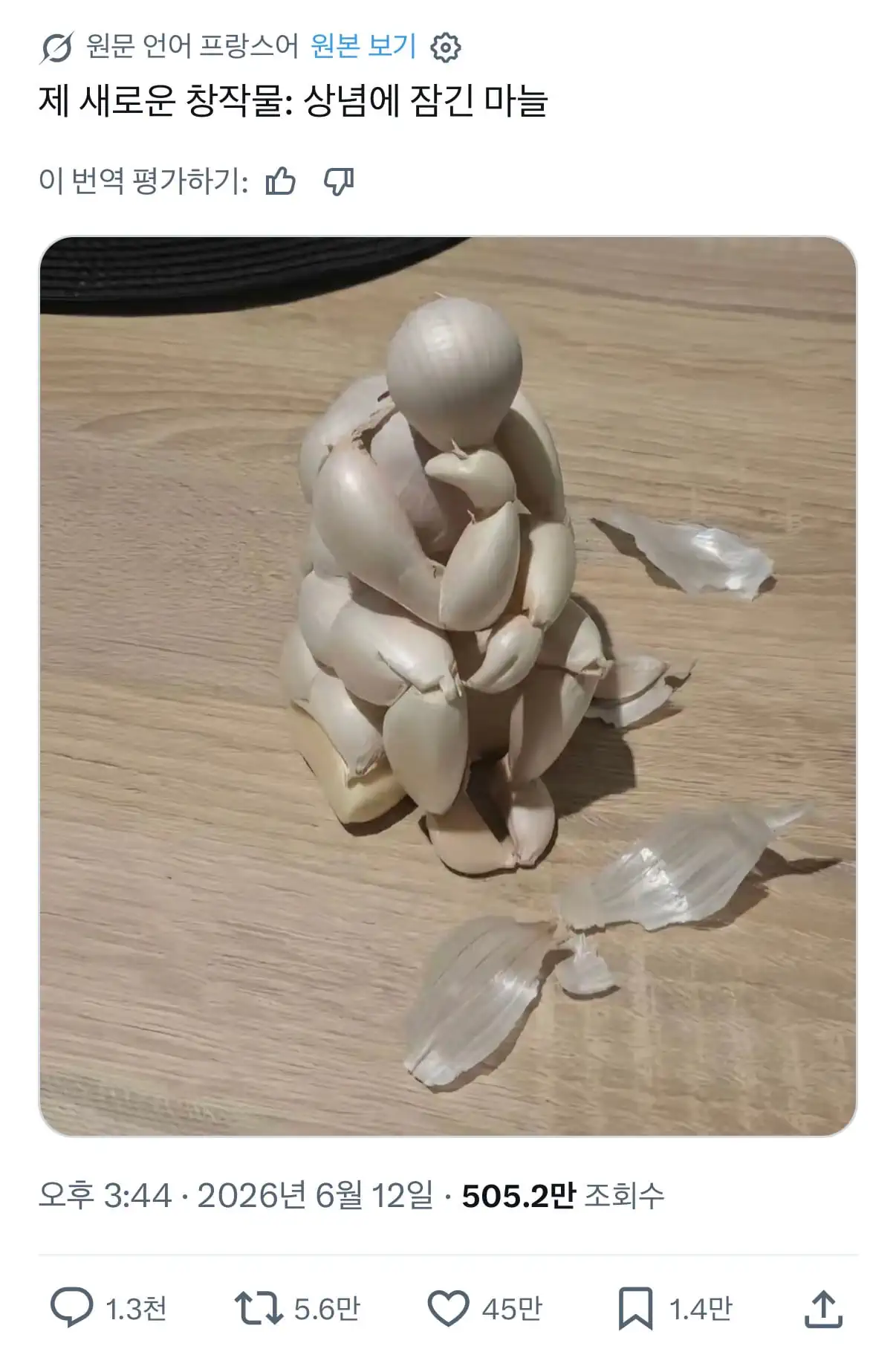 제 새로운 창작물: 상념에 빠진 마늘🧄