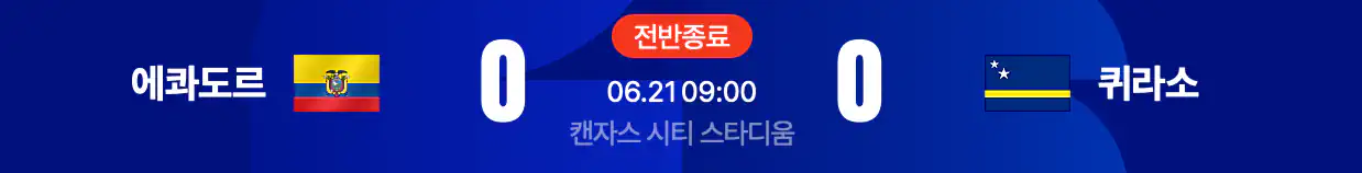 현재 월드컵 예선 에콰도르 0 vs 0 퀴라소(경기종료)