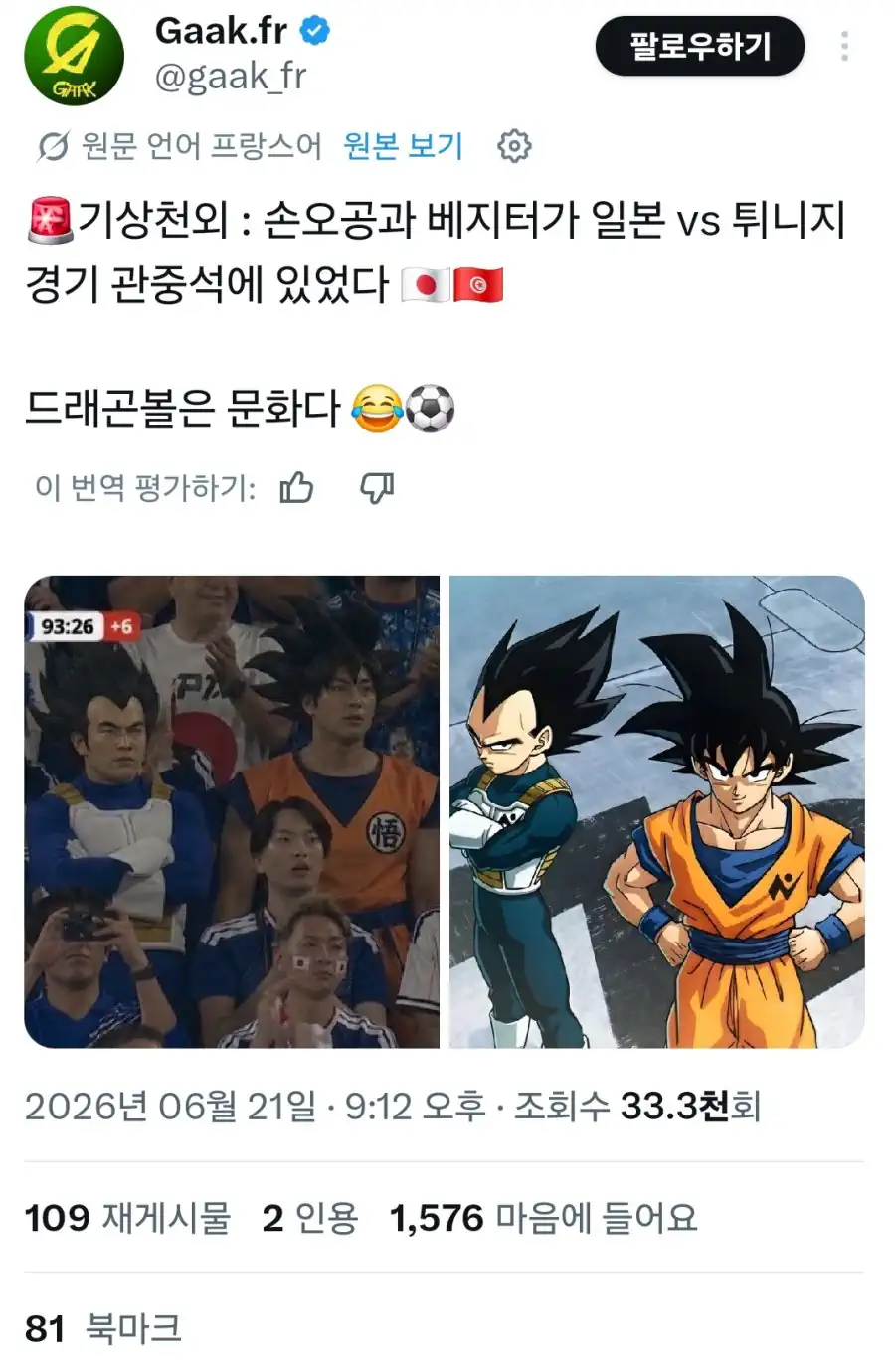 일본 vs 튀니지 관중석 충격적인 모습