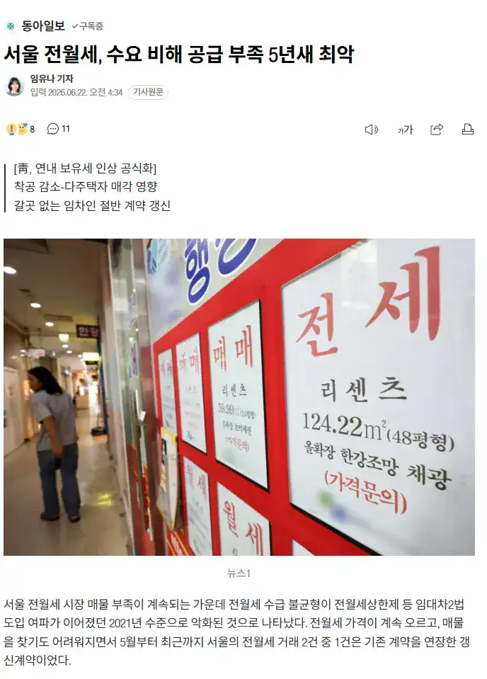 서울 전월세, 수요 비해 공급 부족 5년새 최악