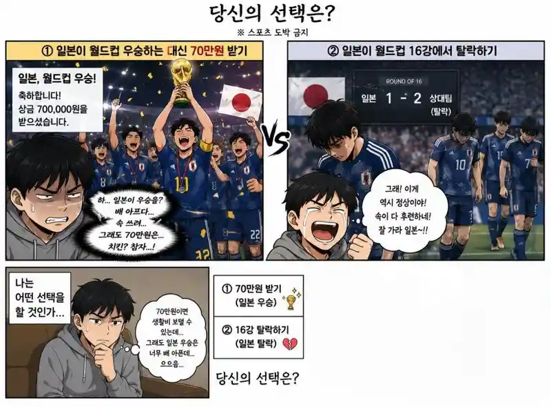70만원 받고 일본 월드컵 우승 vs 그냥 살기 선택하기.jpg