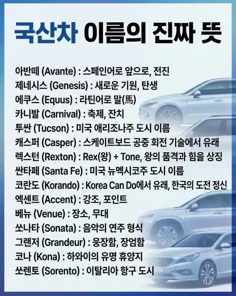 국산차 이름의 뜻