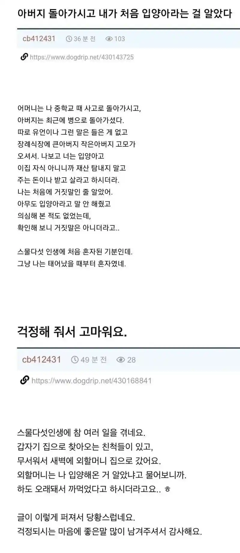25살에 본인이 입양아라는걸 알게된 남자