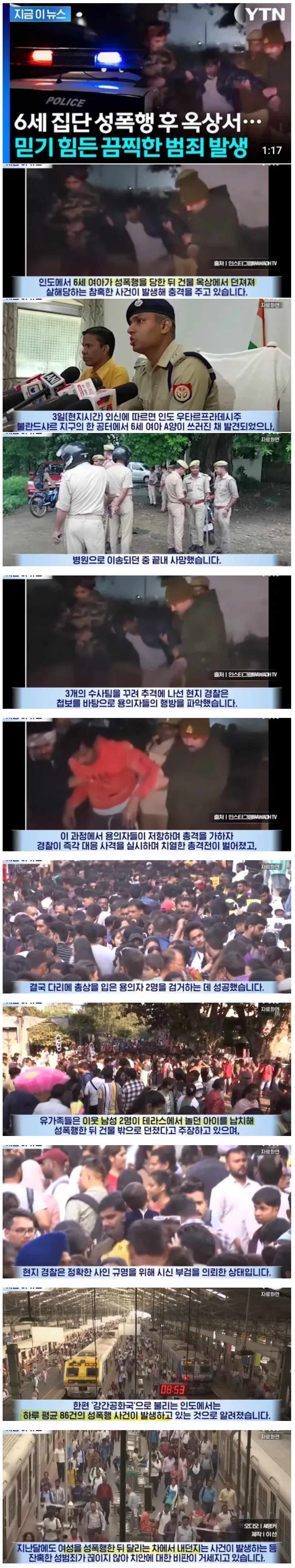 인도에서 6세 집단 성폭행 후 옥상서 집어던져