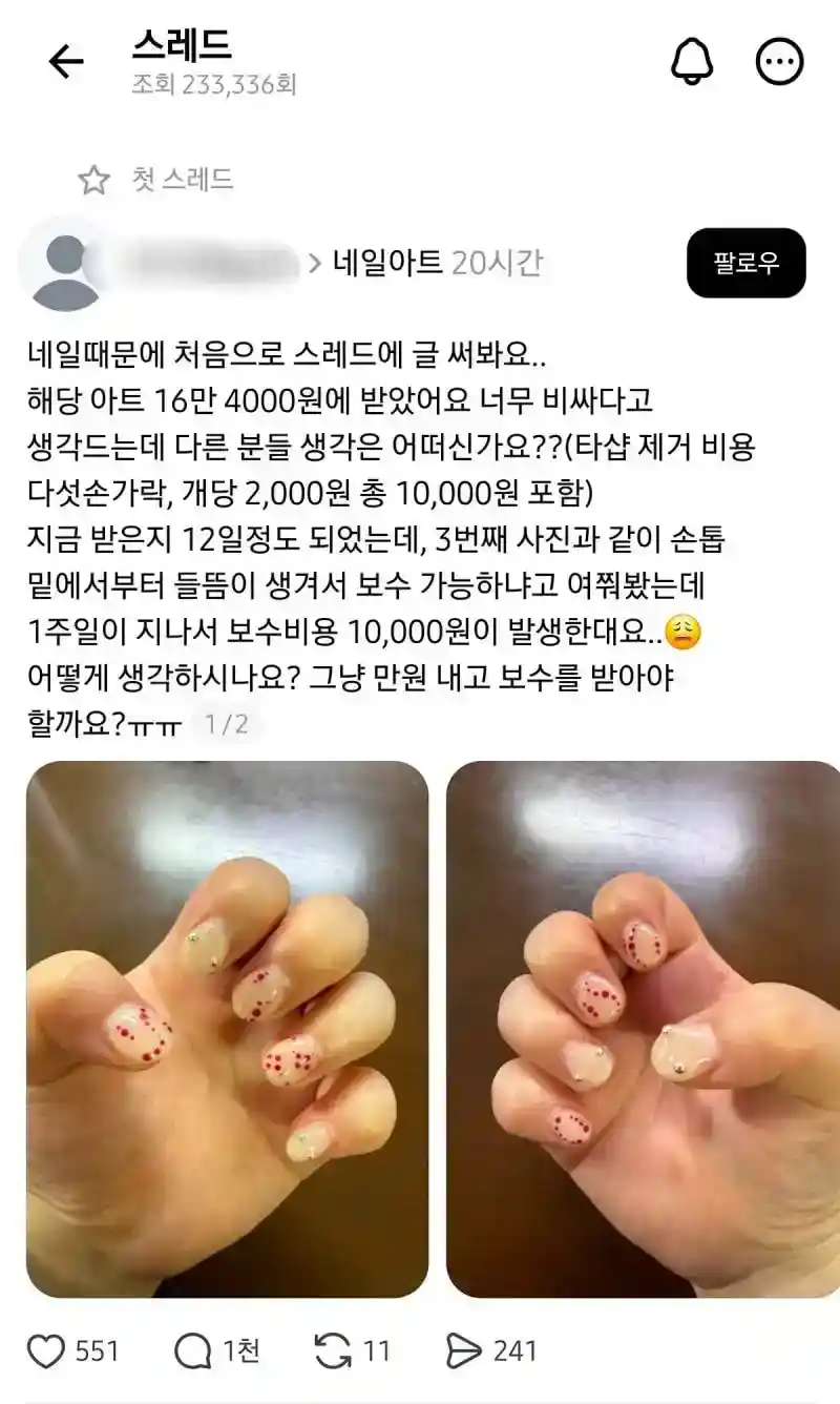 스레드에서 난리난 164,000원짜리 네일아트