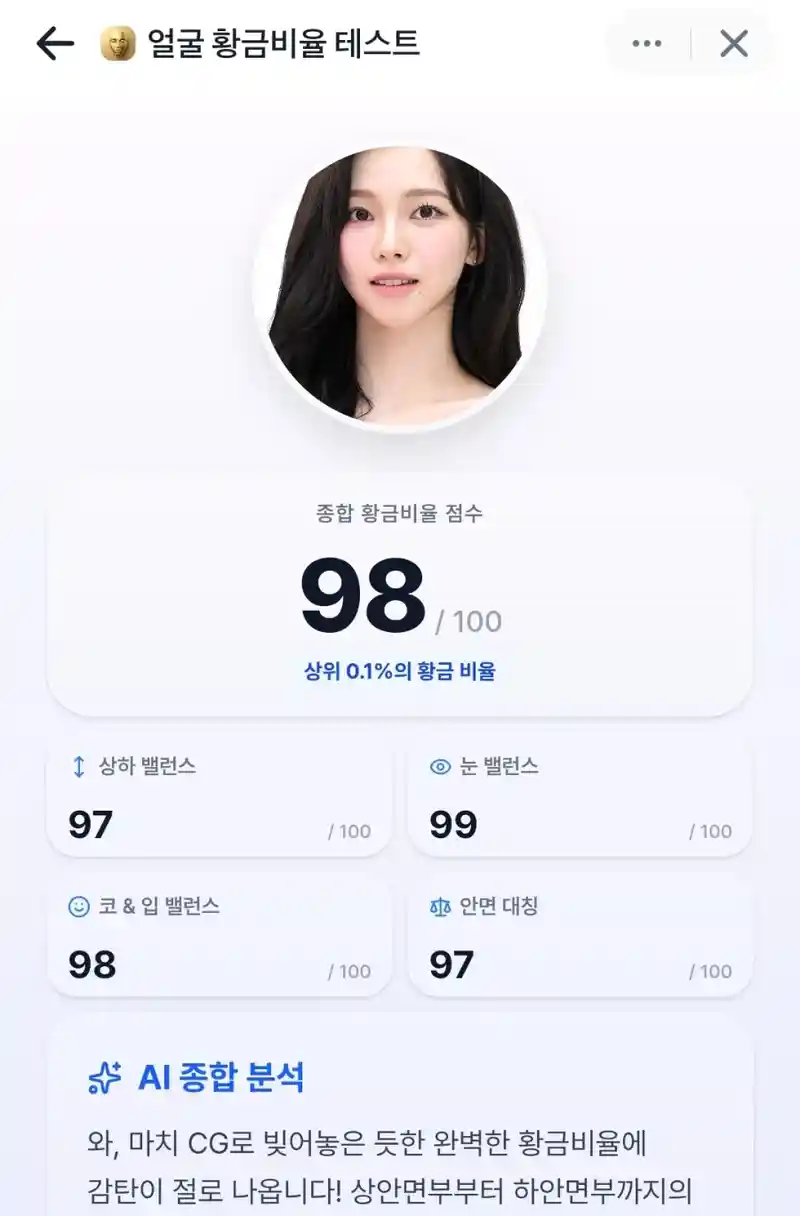 카리나 장원영 얼굴 ai 분석 결과