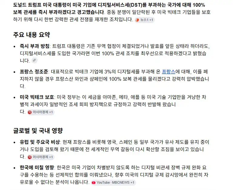 트럼프 "디지털 서비스세 도입국에 관세 100%"…EU "기민 대응"
