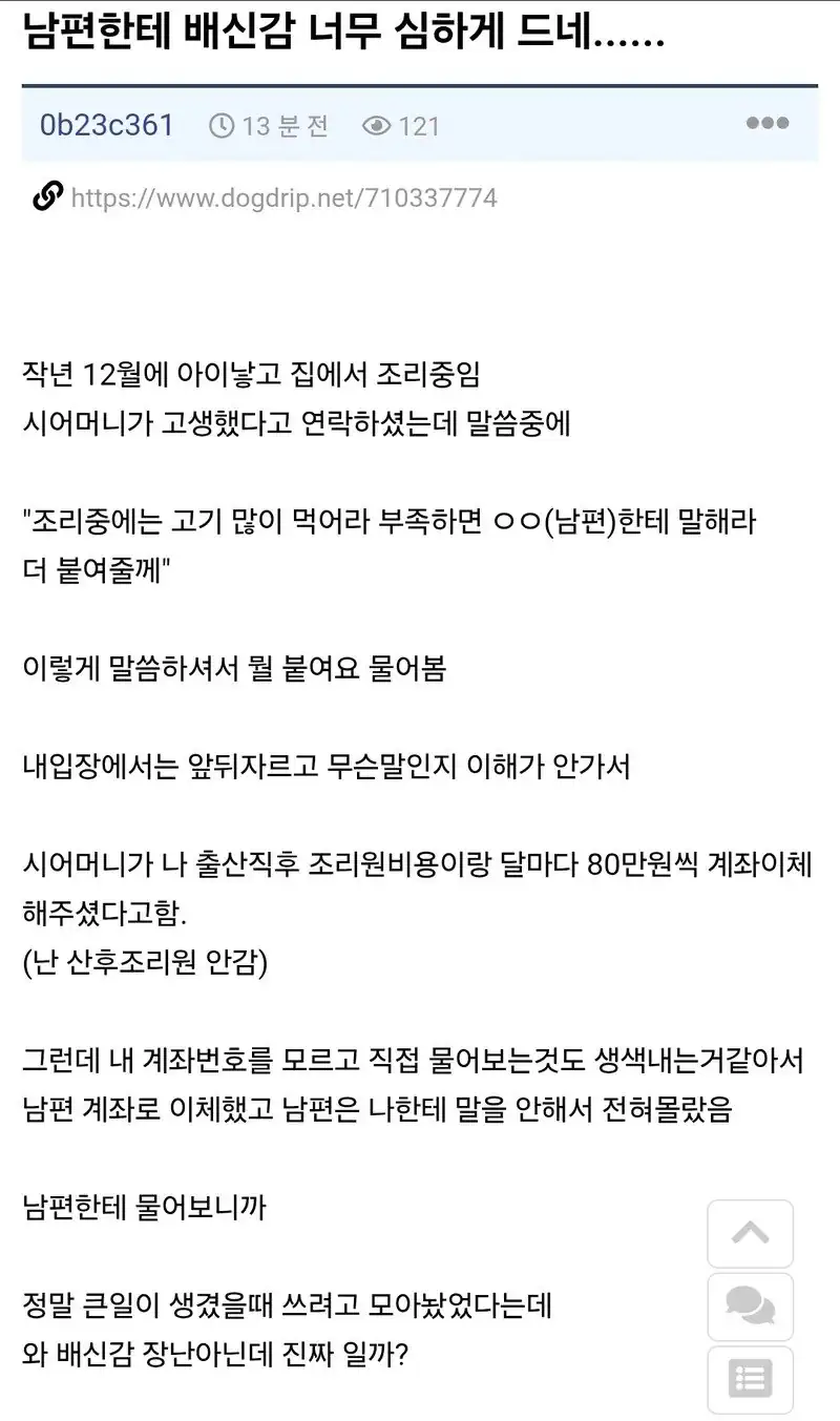 남편한테 배신감 느낀다는 와이프.JPG
