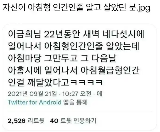 자신이 아침형 인간인줄 알았던 분