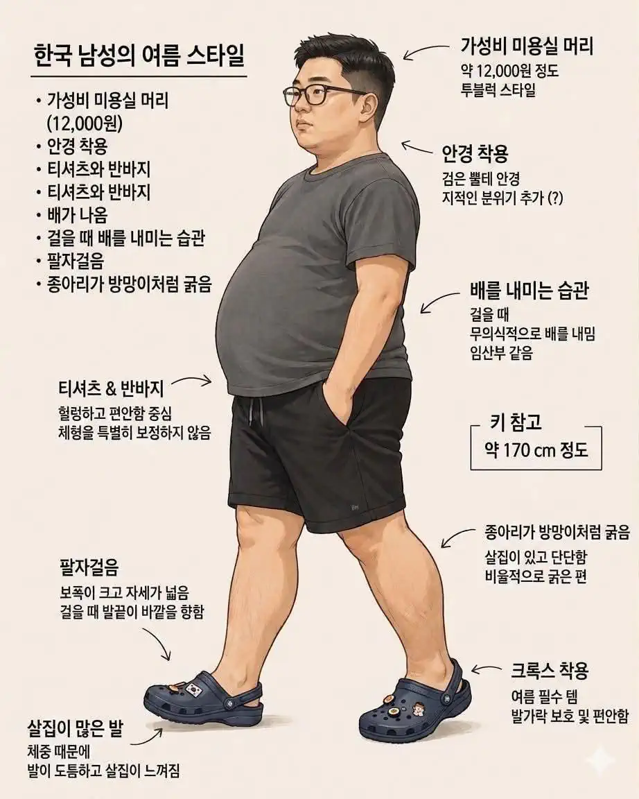 전형적인 한국 남성과 여성 여름 스타일