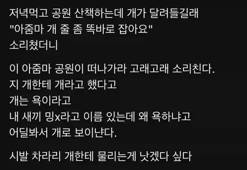개를 산책시키는 개에게 물렸다