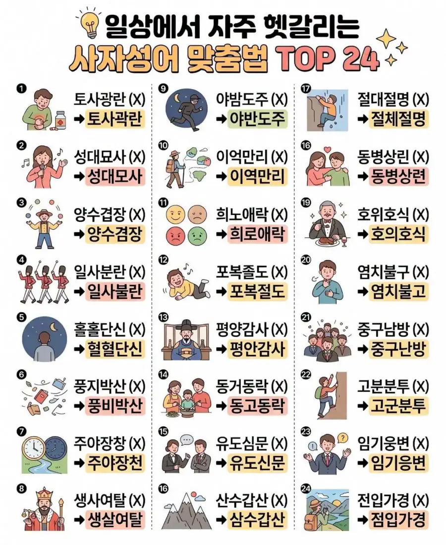 알아두면 도움되는 헷갈리는 사자성어들