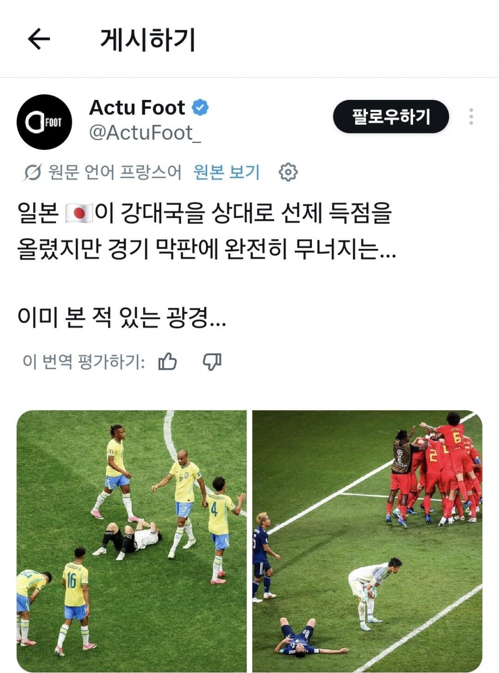 프랑스 축구지의 일본vs브라질 총평