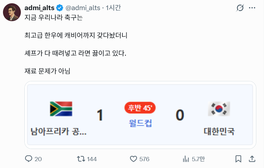 누군가 정확히 진단한 대한민국 축구