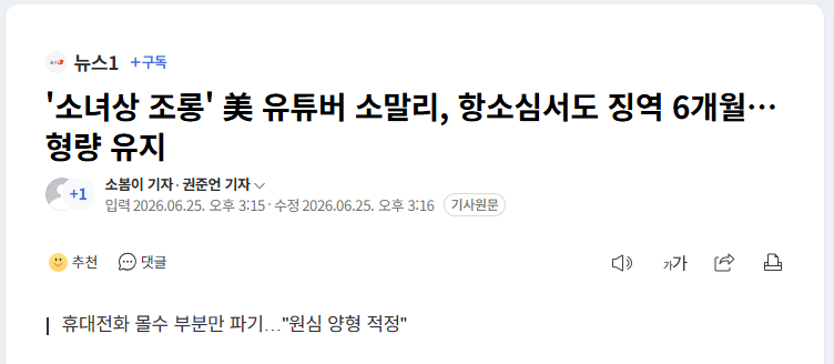 "소녀상 조롱 소말리" 항소심에서도 징역 6월 유지