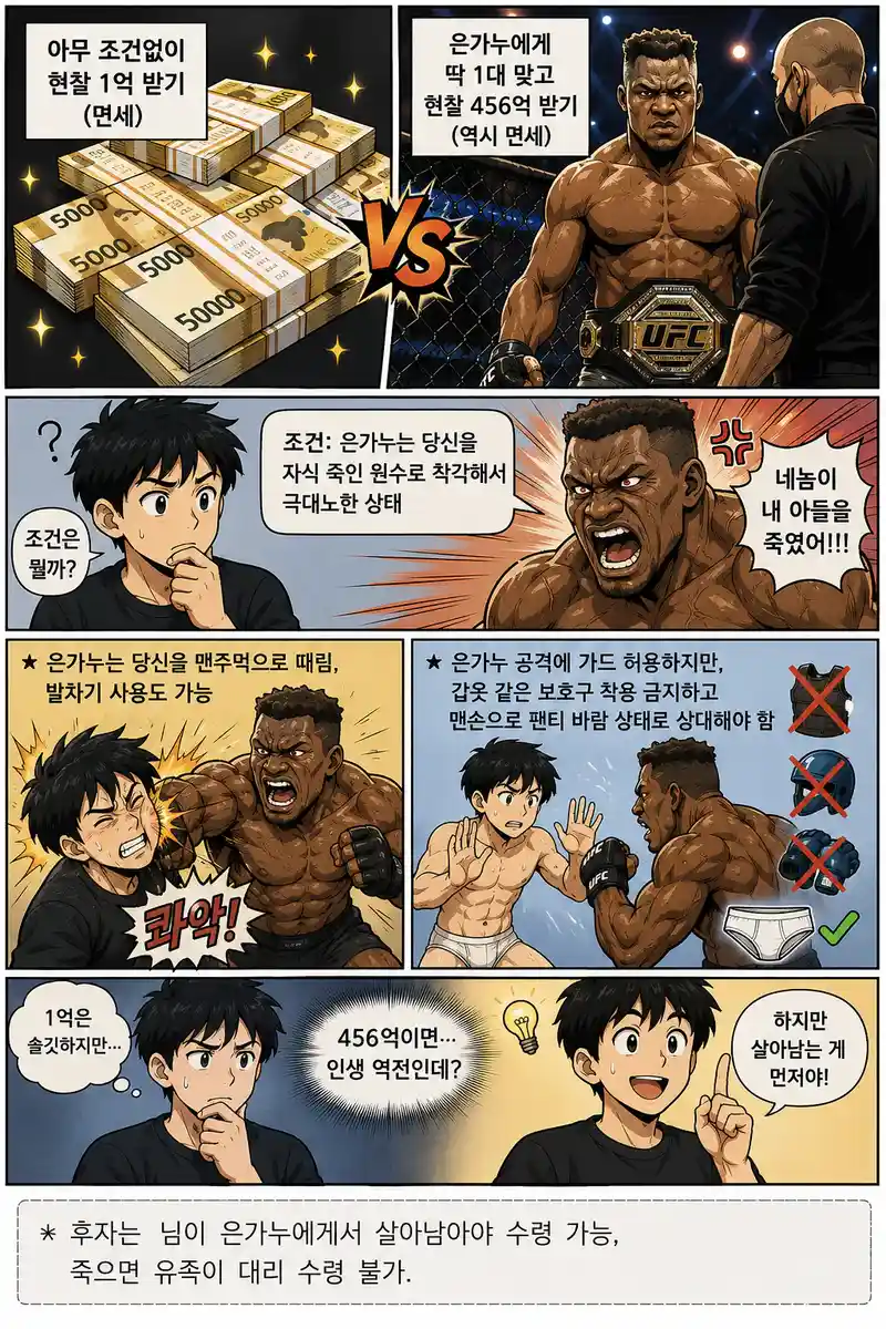 그냥 1억원 받기 vs 맷값 456억원 받기 밸런스게임