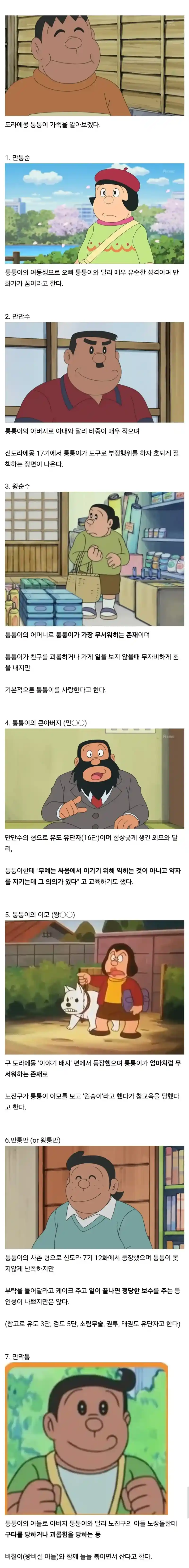 도라에몽 퉁퉁이의 가족 관계