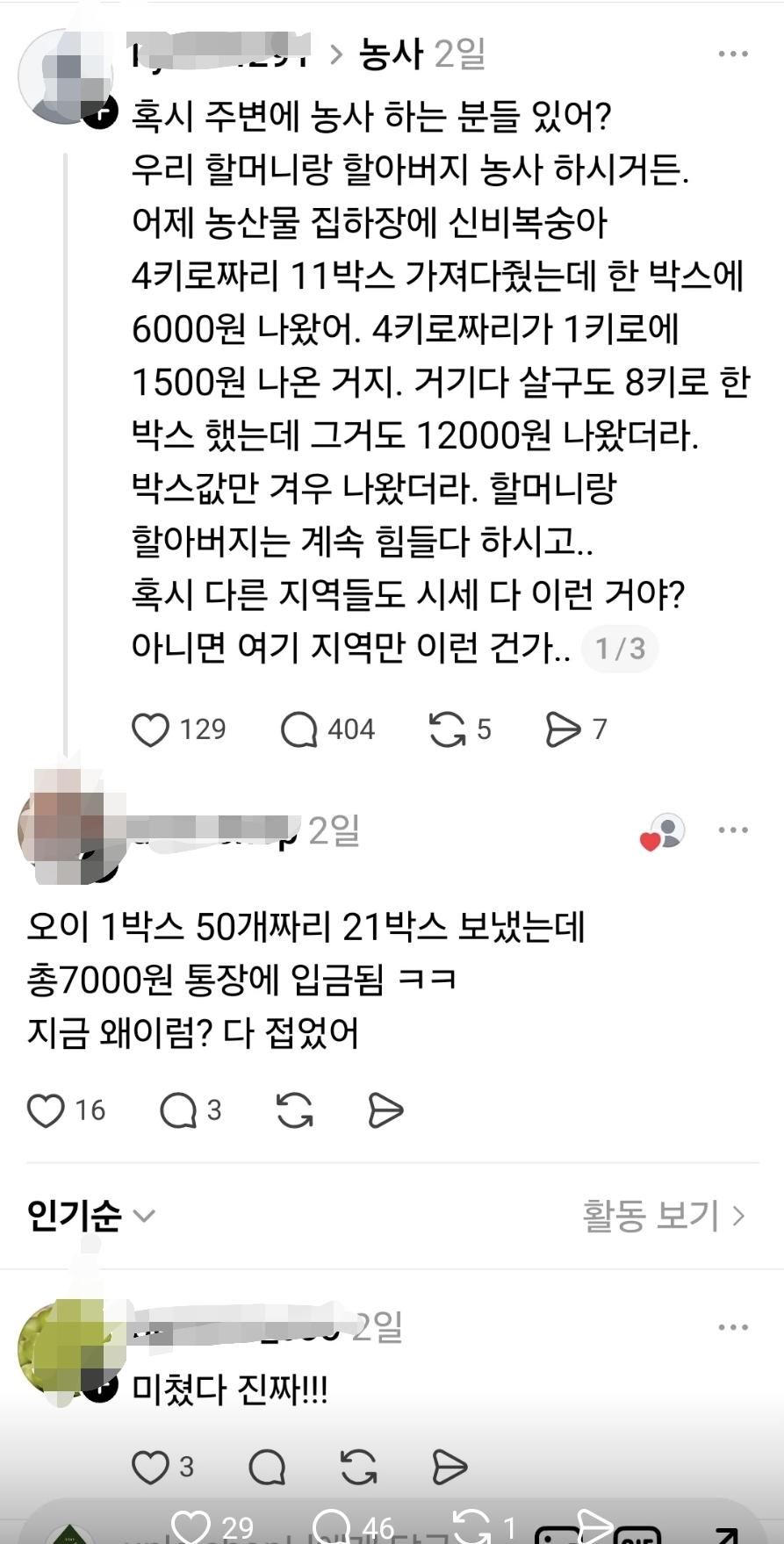 농업 농가의 현실