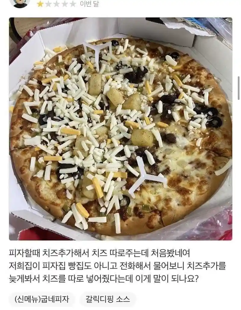별점 1점 받은 피자