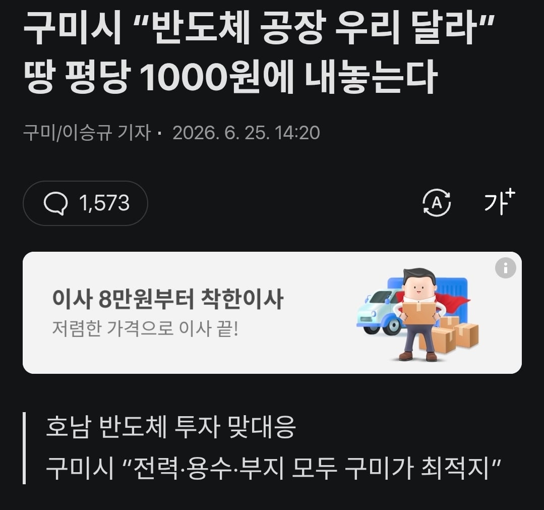구미시, 반도체 공장엔 땅 평당 천원이염.gisa